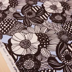 1m　UP5678-H アイスブルー　花柄 生地 コットンリネン 北欧風 アートフラワー 綿麻キャンバス 布  コットンこばやし 北欧柄 布地 110cm幅