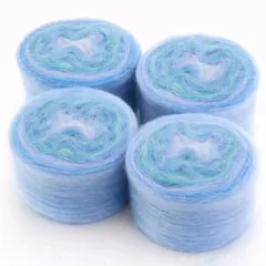 レインボーモヘア毛糸 約100g*4玉セット 段染め グラデーション ふわふわ 柔らかい 大容量 編み物 ハンドメイド 帽子 マフラー