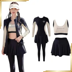 【新品】 [Ｋａｙｉｙａｓｕ] 水着 レディース ラッシュガード セパレート 体型カバー 大きいサイズ UVカット 長袖 通気性 吸汗速乾 シンプル オシャレ 無地 スイム ヨガ プール ビーチ 水陸両用 S-4L(2XL ベージュ(4点セット)) 1