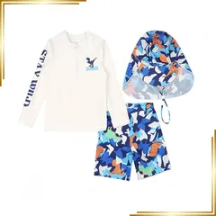 【新品】 [Ymgot] 子供 水着 男の子 セパレート 3点セット キッズ 水着 ラッシュガード 長袖 ベビースイミング 恐竜柄 スクール水着 水遊び 海水浴 (JP, 身長, 140, ホワイト) 1