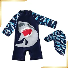 【新品】 [Formemory] 水着 男の子 サメ柄 子供 ベビー 水着 ラッシュガード UVカット 海 プール ビーチ 水遊び スイムウェア 2点セット (JP, 身長, 100, サメ) 1
