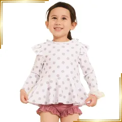 【新品】 [AMUSA] ドット柄ラッシュガード水着 セパレート キッズ ベビー 2点セット 女子 女児 (ダスティ-ピンク, 150) ak1101 0