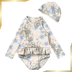 【新品】 [Limspace] キッズ 水着 女の子 ワンピース キャップ付き オールインワン ベビー ワンピース水着 長袖 ラッシュガード オールインワン ベビー 赤ちゃん 子供用水着 子供用水着 小学生 スイムウェア 幼児 スイムウェア スイムキャップ 0