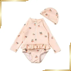 【新品】 [Moerstar] キッズ 水着 女の子 ワンピース 長袖 ラッシュガード オールインワン ベビー 赤ちゃん 子供用水着 幼児 スイムウェア スイムキャップ 2点セット 紫外線対策 日焼け止め 保育園用 幼稚園 (JP, 身長, 110, オレ 0