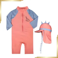 【新品】 [Formemory] 水着 キッズ ラッシュガード 男の子 女の子 スイムウェア 恐竜 かわいい UPF50+ UVカット 紫外線防止 帽子付き 水遊び プール 海水浴 子供 ベビー 保育園 (JP, 身長, 100, オレンジ) 1