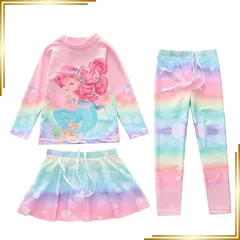 【新品】 [Youngfull] 人魚 可愛い 水着 キッズ 女の子 セパレート 長袖 ラッシュガード レギンス パンツ スカート 3点セット ガールズ スイムウェア UVカット 速乾 保育園用 小学生 水泳 海水浴 海辺 温泉 (130-140cm) 0