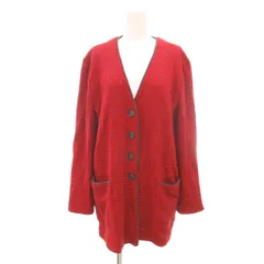 ピエールカルダン Pierre Cardin ジャケット L 赤 レッド チェック柄 Vネック 長袖 ミドル丈 /NU ■ECF003のサムネイル