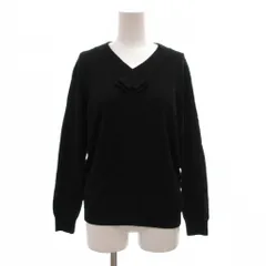 ニューヨーカー NEWYORKER ニット セーター ウール L 黒 ブラック Vネック 長袖 リボン装飾 /NU ■ECF003