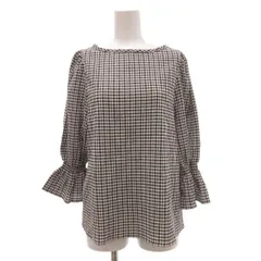 ナチュラルビューティーベーシック NATURAL BEAUTY BASIC タグ付き ブラウス M 黒 ブラック 白 ホワイト チェック柄 七分袖 フリル袖 /ML ■ECF003