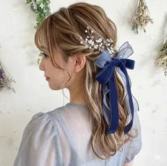 ２点セット  ネイビー 85cm~  ベロアリボン　オーガンジーリボン