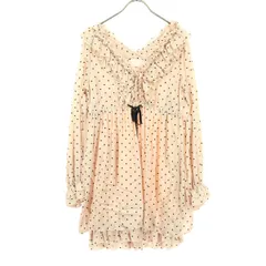 Honey Bunch ハニーバンチ ドット柄 長袖 Vネック フリル ミニワンピース F ピンク レディース 古着