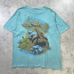 90年代 USA製 Turtles of the World タートル ガラパゴスゾウガメ アニマルプリントTシャツ メンズXL相当 古着 90s VINTAGE ヴィンテージ シングルステッチ 世界の亀 カメ アート ターコイズブルー