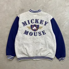 90年代 DISNEY MICKEY MOUSE ディズニー ミッキーマウス スウェット スタジャン メンズL 古着 90s VINTAGE ヴィンテージ アワードジャケット キャラクター 霜降りグレー ネイビー
