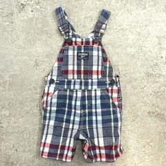 kids  OSHKOSH オシュコシュ マドラスチェック オーバーオール ロンパース キッズ18ヵ月 80~90cm相当 古着 子供服 ベビー服 ネイビー レッド イエロー ホワイト