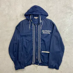 60年代 C中ランタグ Champion チャンピオン カレッジロゴプリント ナイロンジャケット メンズL相当 古着 60s ヴィンテージ VINTAGE ランナーズタグ IDEALジッパー 裾ドローコード 紺色