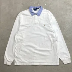 90年代 Polo by Ralph Lauren ポロバイラルフローレン ラガーシャツ CUSTOM FIT メンズXL 古着 90s VINTAGE ヴィンテージ アメカジ ブルー 白色
