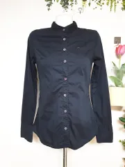 トミーヒルフィガー ヘンリーネック ストレッチコットンシャツ 44 55 ネイビー