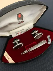 【美品/シルバー】ネクタイピン カフスボタン セット プレーン 無地 箱付