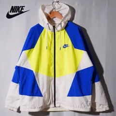 ナイキ NIKE  ウインドランナー ナイロンジャケット L ホワイト ブルー イエロー ロゴ刺繍 マルチカラー 90s 風 ラグラン ウインドブレーカー ストリート オーバーサイズ 古着 E669