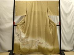平和屋着物▽上質な紬 単衣 更紗花唐草文 100亀甲 正絹 逸品
