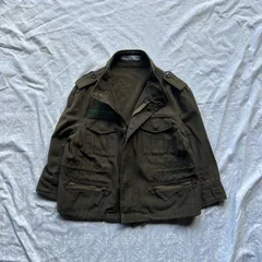 ミリタリージャケット カーキ Y2K 00s グランジ アメカジ ストリート 古着 ビンテージ ショート丈 ギミック M-65風 七分袖 レディース 秋 春 スタンドカラー エポーレット ジップアップ 個性的 平成レトロ 希少 大人カジュアル 羽織り