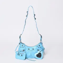 極美品 BALENCIAGA バレンシアガ ルカゴールXS ワンショルダーバッグ クロコダイル型押し 671309 ブルー シルバー金具 中古 4b000042