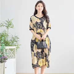 【新入荷】【新品】【未使用】【送料込】TRUBE ヴィンテージアート柄Vネックコットンワンピース【L~LL】ブラック