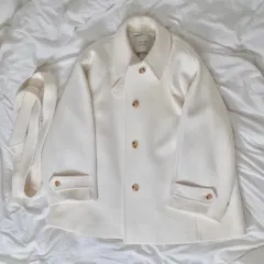 ファサードパターン カシミア ベルト付き ハーフコート アイボリー s