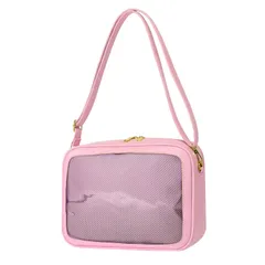 [PIENSE] 痛バッグ 痛バ 推し活 ショルダーバッグ クリアポケット トートバック 缶バッチ ぬいぐるみ オタ活 斜め掛け (ピンク, Mサイズ) [ピンク] [M]