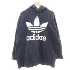 アディダスオリジナルス adidas originals パーカー L 紺 ネイビー 長袖 ロゴプリント フード付き /ML ■ECF003
