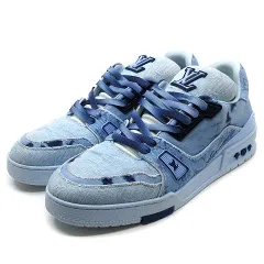 ルイヴィトン LOUIS VUITTON LVトレイナーライン モノグラム デニム ブリーチ加工 スニーカー 2024年製 ブルー 9.5 約27.5cm