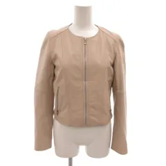 アナイ ANAYI ラムレザージャケット 革ジャン ノーカラー 羊革 ジップアップ 36 ベージュ /FF