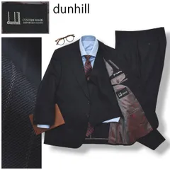 【上質】 ダンヒル dunhill DUBLIN ストライプ柄 シングル 2B 3ピース スーツ セットアップ 上下 テーラードジャケット スラックスパンツ ジレベスト 通年 ダークネイビー メンズ