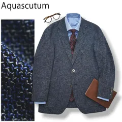 アクアスキュータム Aquascutum ホップサック シングル 2B テーラードジャケット ブレザー アンコンジャケット 春夏 38 ネイビー メンズ
