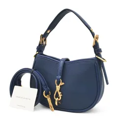 美品 CHARLES&KEITH Thessaly チャールズアンドキース テサリー ショルダーバッグ ハンドバッグ 2way ポシェット 合皮 ダークブルー ネイビー 青 紺 手提げ 斜め掛け クロスボディ 上品 可愛い お出掛け 普段使い コンパクト