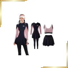 【新品】 [Ｋａｙｉｙａｓｕ] 水着 レディース ラッシュガード セパレート 体型カバー 大きいサイズ UVカット 長袖 通気性 吸汗速乾 シンプル オシャレ 無地 スイム ヨガ プール ビーチ 水陸両用 S-4L(XL ピンク(4点セット)) 1