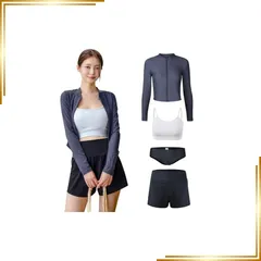 【新品】 [Adigaber] 水着 レディース 体型カバー フィットネス 長袖ラッシュガード セパレート 4点セット サーフィンパンツ タンキニ UVカット UPF50+ 水陸両用 冷感 速乾 オシャレ 女性用 1