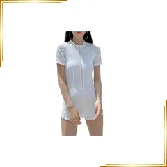 【新品】 [ririka] リリカ 水着 レディース ワンピース 体型カバー 半袖 ラッシュガード オールインワン パット付き UVカット 一体型 スイムウェア スポーツ 競泳 ジム (白,L) 0