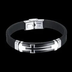 【B14】ブレスレット　メンズ　ブラック　黒　チタン　クロス　十字架