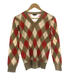 ポールスミスコレクション PAUL SMITH COLLECTION ニット セーター ウール M 赤 レッド キャメル 白 ホワイト アーガイル柄 Vネック 長袖 /DU