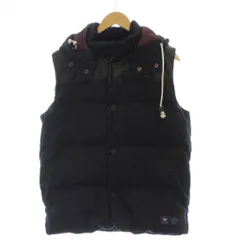 アールニューボールド R.NEWBOLD ダウンベスト ウール XL 紺 ネイビー フード付き レザー切り替え /GP