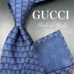 GUCCI グッチ ネクタイ 総GG柄 ベルト柄 シルク イタリア製 ブルー
