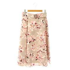 ジャスグリッティー JUSGLITTY スカート M ベージュ ピンク 花柄 フレア Dリングバックル /OK ■OS