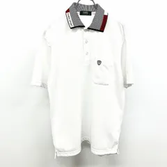 【中古】[印象AB] PARIS SPORT パリス スポーツ ポロシャツ メンズ M ホワイト×レッド×ブラック 白 ポリ100% 胸ポケット付き ゴルフ 同色ボーダー 半袖 ロングテールのサムネイル