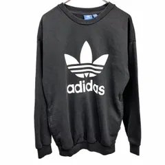 古着 アディダス トレフォイル adidas TREFOIL スウェットシャツ トレーナー 裏毛 ロゴプリント 長袖 綿×ポリ XS SS ブラック レディース