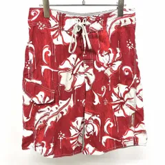 古着 ビラボン BILLABONG 水着 スイムショーツ ショート ハーフパンツ 花柄 ウエスト紐付き ポリ100% 30 レッド×ホワイト×グレー 赤 メンズ