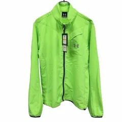 【新品/訳アリ】[印象NB] UNDER ARMOUR アンダーアーマー ジャケット メンズ S グリーン 緑×紺 ポリ100% 胸にリフレクタープリント ジップアップ 薄手 ハイネック FITTED 裏地無し 長袖のサムネイル