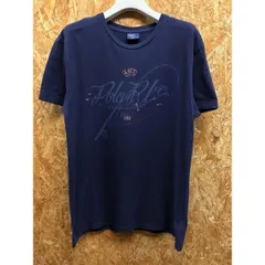 古着 Polo by Ralph Lauren ラルフローレン Sサイズ メンズ Tシャツ ロゴプリント 丸首 クルーネック カットソー 半袖 綿100% ネイビー 紺