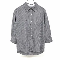 【中古】[印象AB] JOURNAL STANDARD ジャーナルスタンダード シャツ メンズ M ネイビー 紺×白 綿100% 前立て裏にストライプテープ ロングテール 7分袖 ギンガムチェック ボタンダウン 胸ポケットのサムネイル
