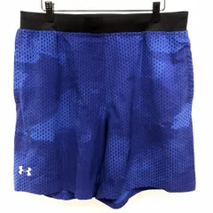 古着 UNDER ARMOUR - 2XL 3L メンズ 男性 薄手 ショートパンツ ウエストの内側のサイドに調節紐 スピードポケット 一部メッシュ ポリ100% 青×黒